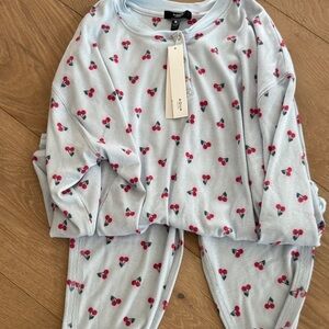 NWT Aqua Light Blue Cherry Print Kids Pajama Set